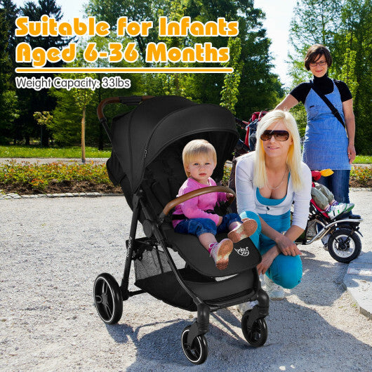 5-Point Harness Lightweight Infant Stroller with Foot Cover and Adjustable Backrest-Black - Color: Black