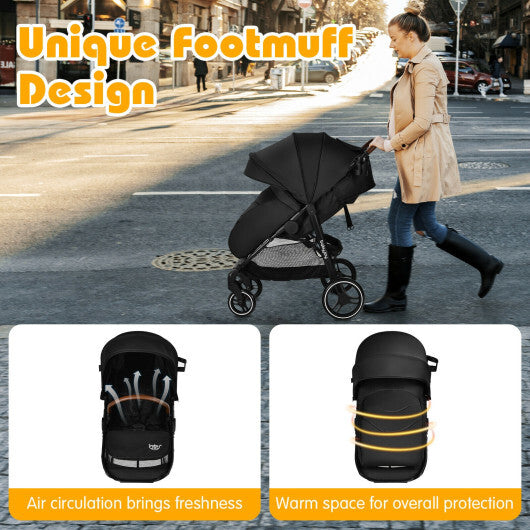 5-Point Harness Lightweight Infant Stroller with Foot Cover and Adjustable Backrest-Black - Color: Black