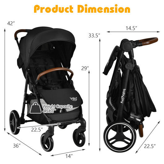 5-Point Harness Lightweight Infant Stroller with Foot Cover and Adjustable Backrest-Black - Color: Black