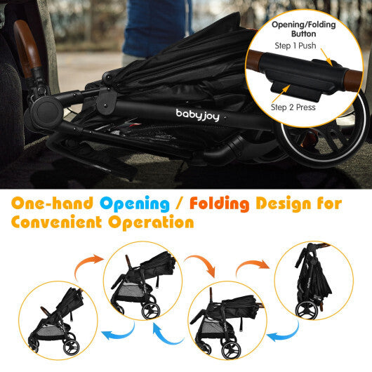 5-Point Harness Lightweight Infant Stroller with Foot Cover and Adjustable Backrest-Black - Color: Black