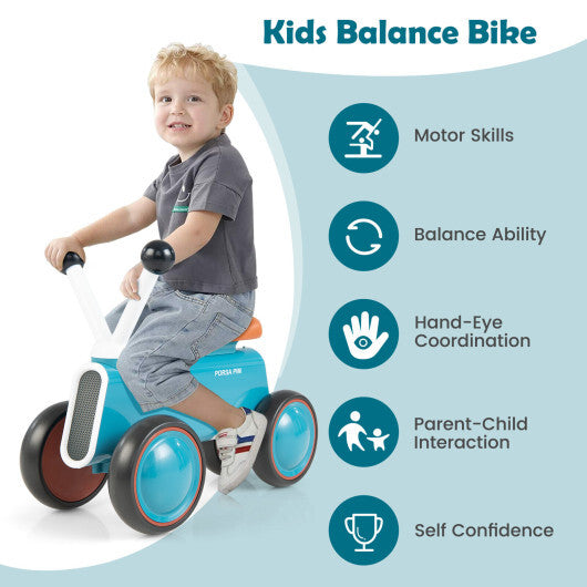 4 Wheels Baby Balance Bike without Pedal-Blue - Color: Blue
