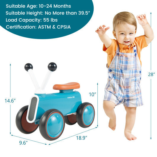 4 Wheels Baby Balance Bike without Pedal-Blue - Color: Blue
