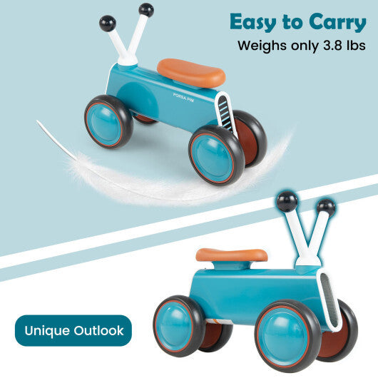 4 Wheels Baby Balance Bike without Pedal-Blue - Color: Blue