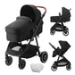 Standard Baby Stroller, Infant Toddler Stroller with Bassinet, 3rd-Gear Adjustable Backrest & Foldable & Reversible Seat, Carbon Steel Newborn Stroller with Leg Cover and Mesh Net, Black