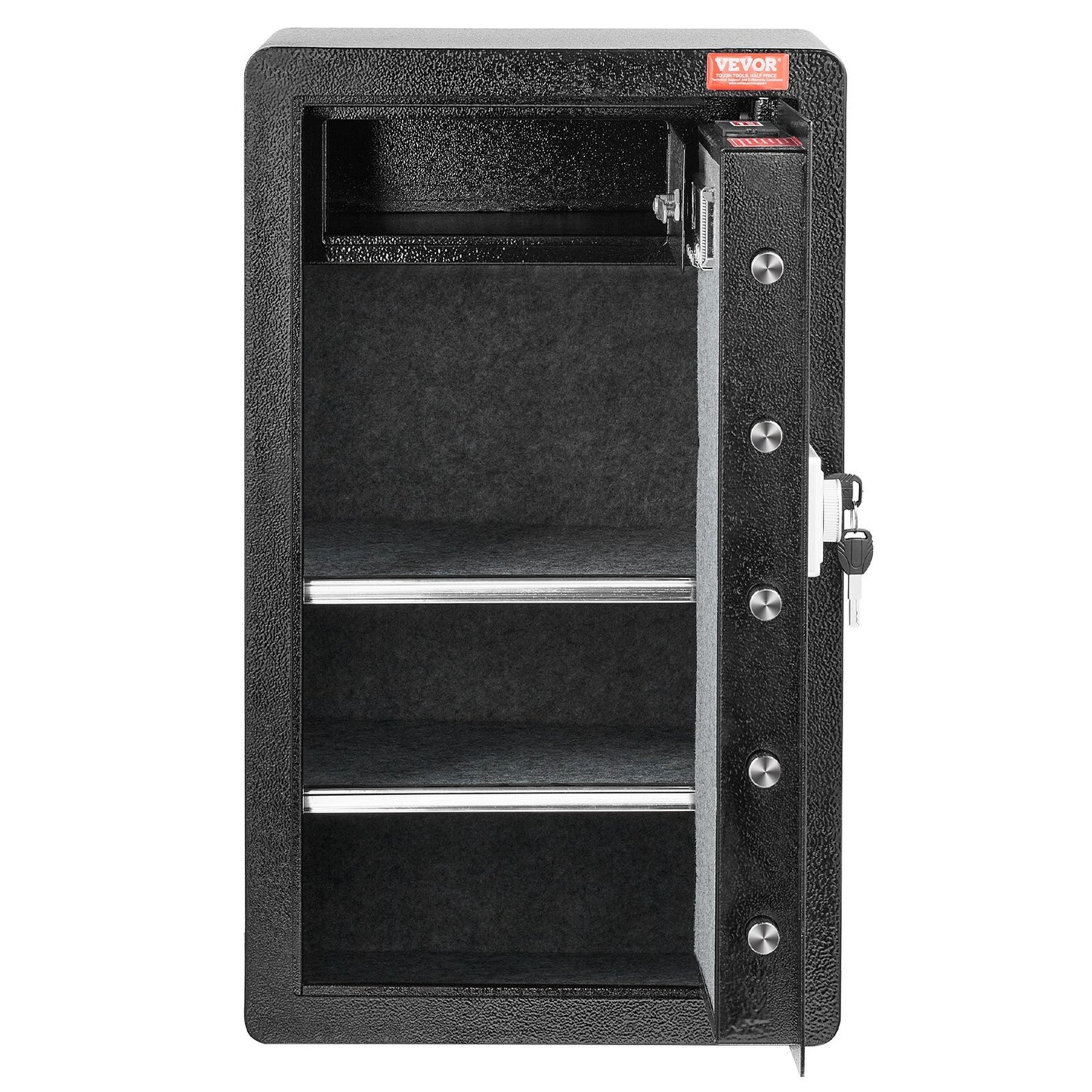 Single Door 4.0 cu.ft Safe Box with Key Lock & Password, Safe Lock Box with Fireproof Bag, Key Rack, LED Light, 2 Shelves, and 1 Cabinet for Money, Documents, Jewelry, and Valuables, Black