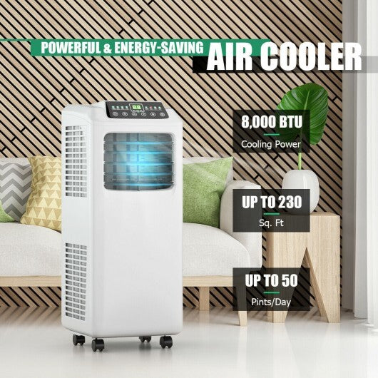 9000 BTU Portable Air Conditioner with Built-in Dehumidifier and Remote Control - Color: Black & White