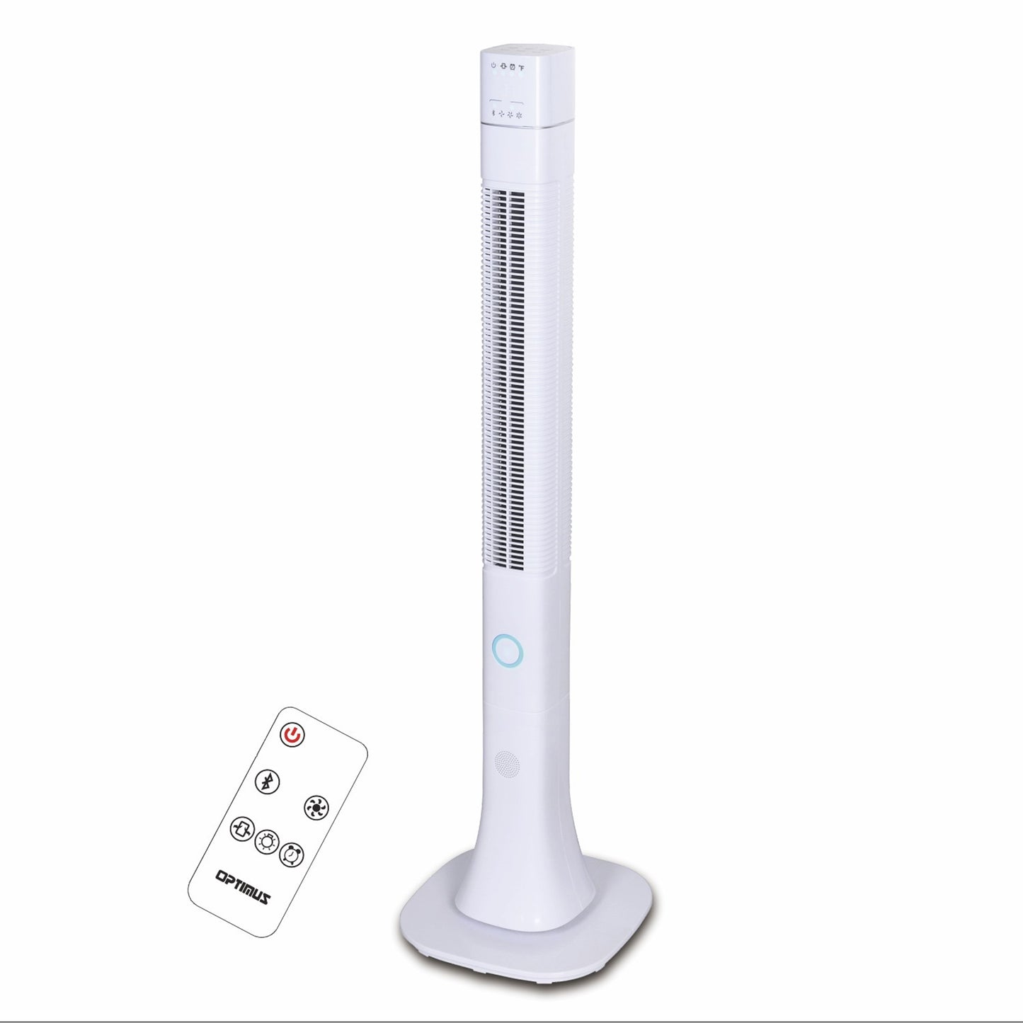 Optimus 48 Inch Pedestal Tower Fan with Remote Control, Bluetooth and LED