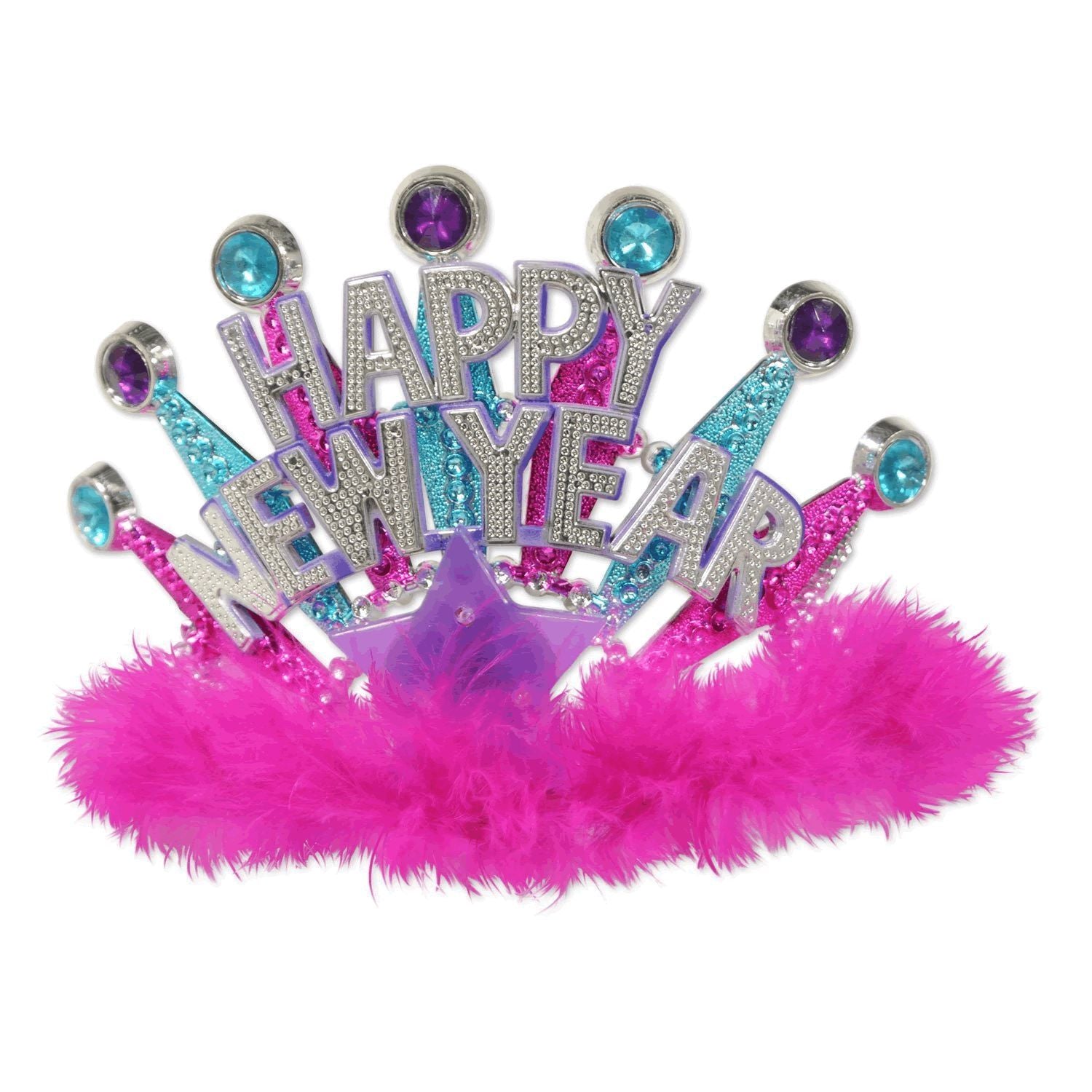 Pack of 12 Happy New Year LED Tiara Assorted Pink or Blue