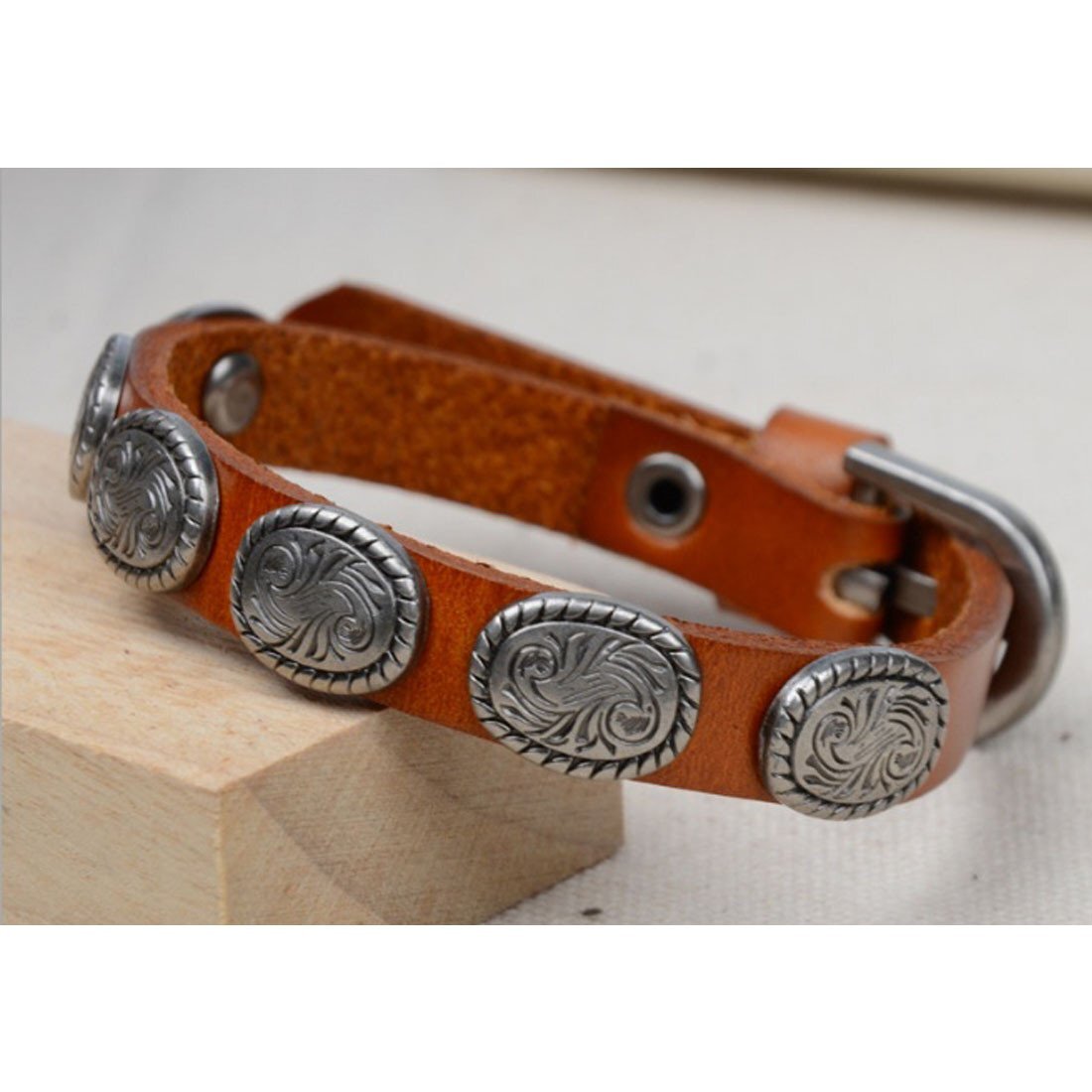 COLOR: DARK BROWN - WRANGLER Vintage Look Genuine Leather Bracelet
