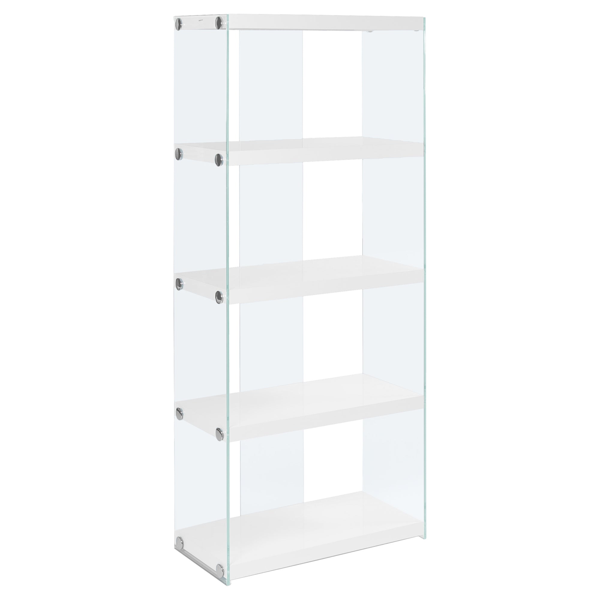 12" X 24" X 58.75" White Clear Particle Board Tempered Glass  Bookcase
