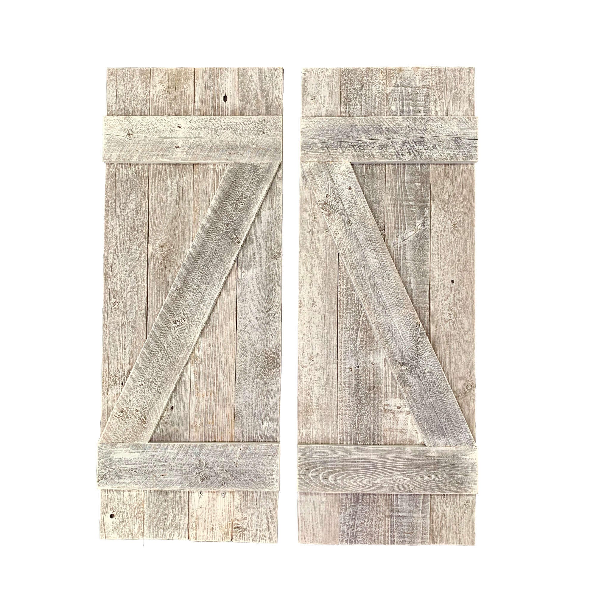 Set of Two Rustic Weathered Grey Wood Decorative Window Shutters