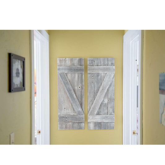 Set of Two Rustic Weathered Grey Wood Decorative Window Shutters