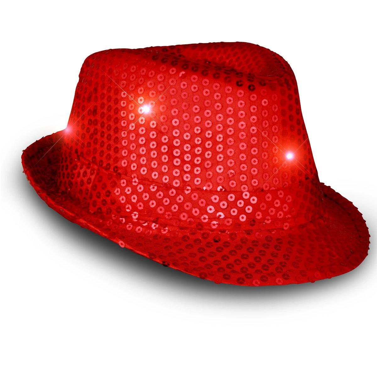 Light Up LED Flashing Fedora Hat with Red Sequins