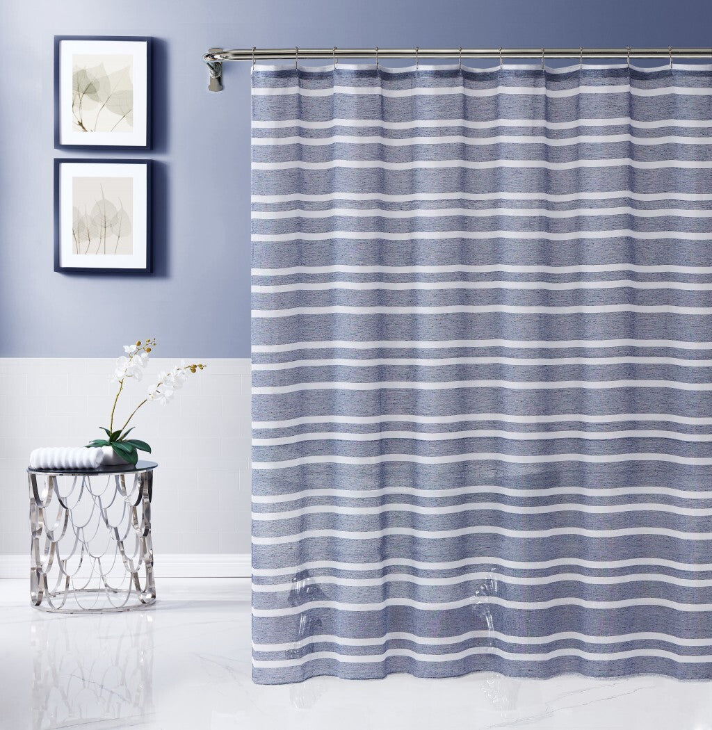 Navy and White Striped Shower Curtain