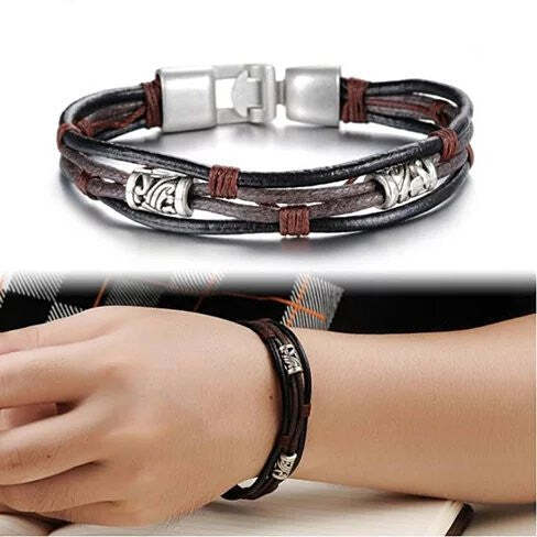 Gemini Twin Bracelets in Genuine Leather and Antique Metal Finish