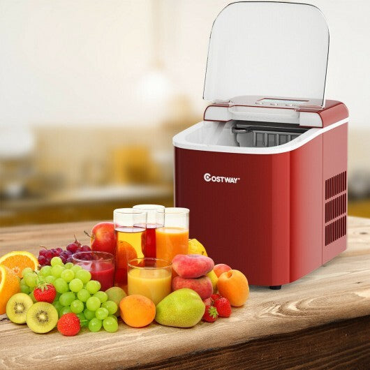 26 lbs Countertop LCD Display Ice Maker with Ice Scoop-Red - Color: Red