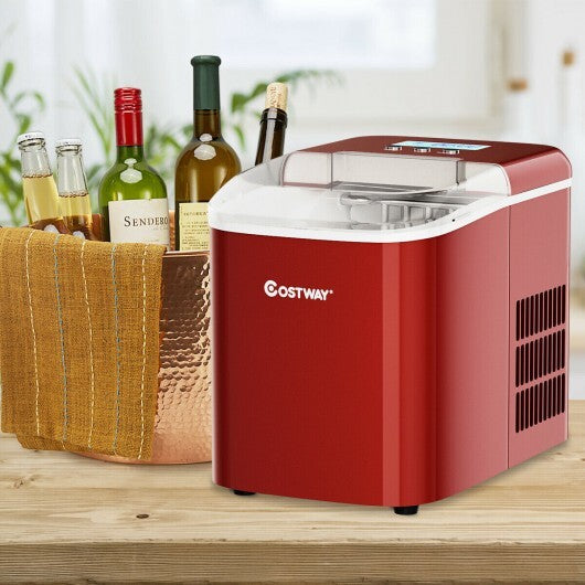26 lbs Countertop LCD Display Ice Maker with Ice Scoop-Red - Color: Red