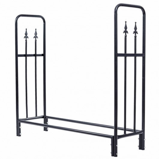 4 Feet Outdoor Heavy Duty Steel Firewood Wood Storage Rack - Color: Black