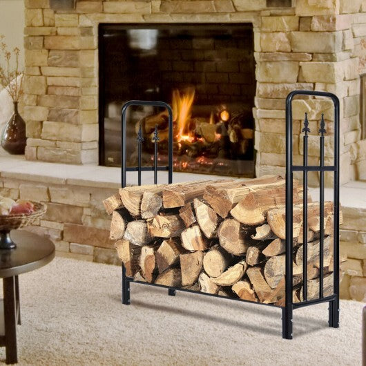 4 Feet Outdoor Heavy Duty Steel Firewood Wood Storage Rack - Color: Black