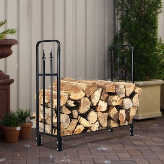 4 Feet Outdoor Heavy Duty Steel Firewood Wood Storage Rack - Color: Black