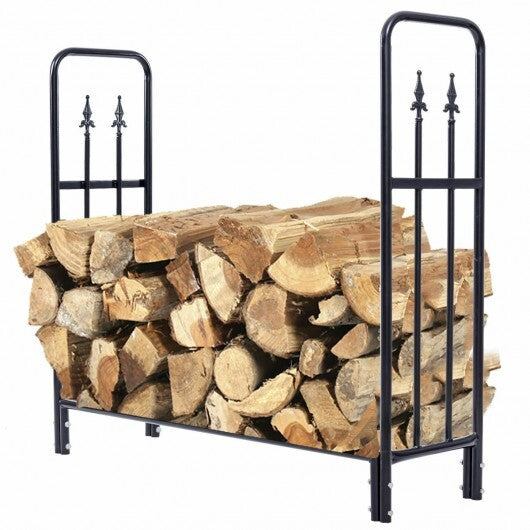 4 Feet Outdoor Heavy Duty Steel Firewood Wood Storage Rack - Color: Black