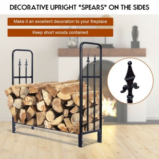 4 Feet Outdoor Heavy Duty Steel Firewood Wood Storage Rack - Color: Black