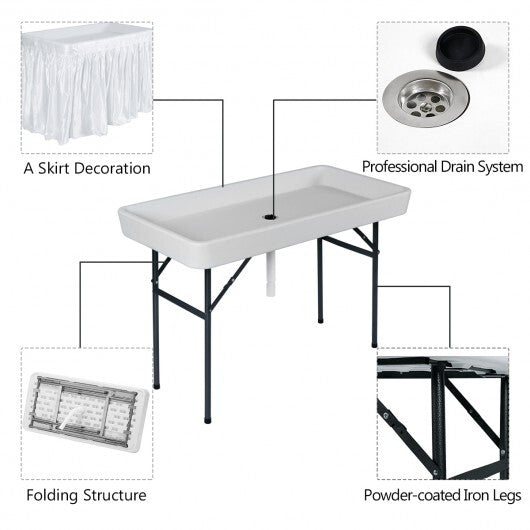 4 Feet Plastic Party Ice Folding Table with Matching Skirt