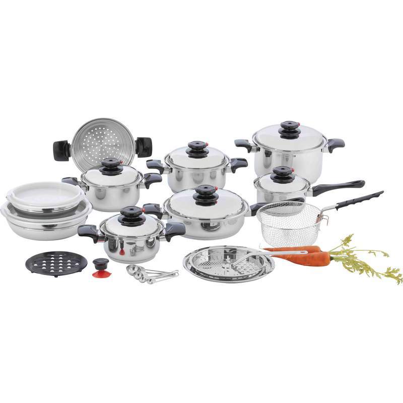 28pc 12-Element T304 Stainless Steel "Waterless" Cookware