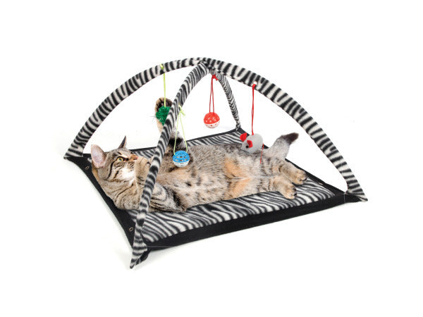 Zebra Print Cat Play Tent with Dangle Toys ( Case of 1 )