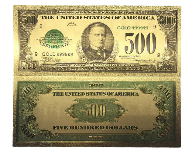 500 Dollar American Dollar Bill 24k Gold Plated Art Collectibles Fake Banknote Currency for Decoration