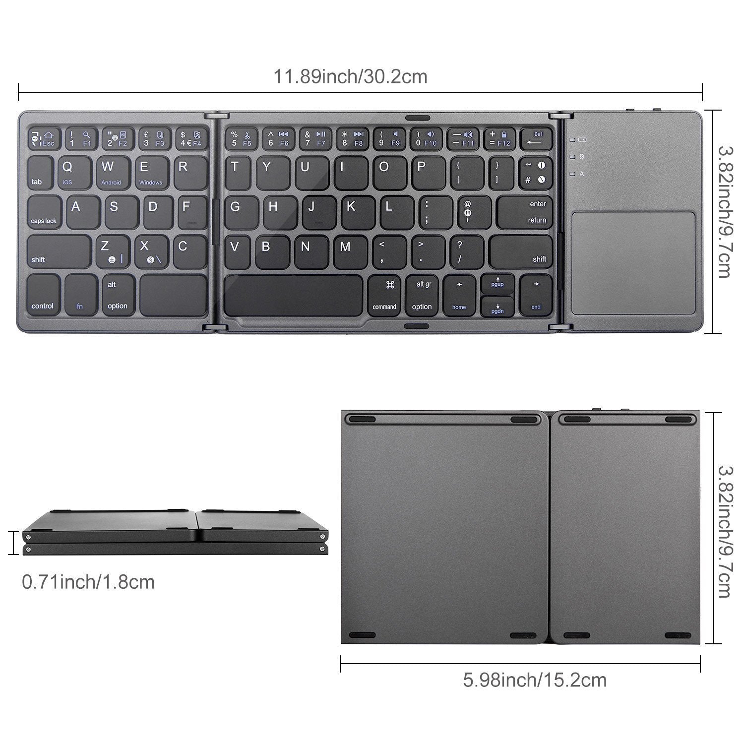 3-Fold- Keyboard Ultra Thin Light ABS Mini Wireless Bluetooth Keyboard