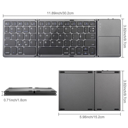 3-Fold- Keyboard Ultra Thin Light ABS Mini Wireless Bluetooth Keyboard