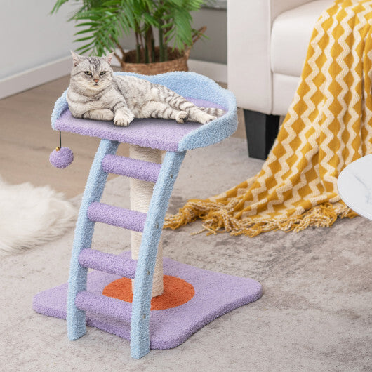 19 Inch Mohair Plush Cat Tree with Ladder and Jingling Ball-Purple - Color: Purple