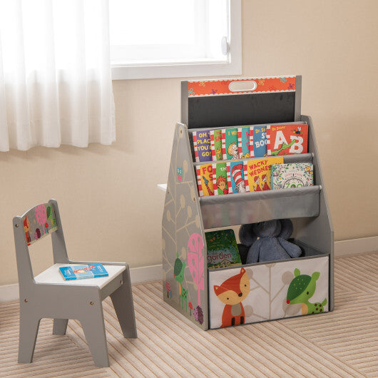3 in 1 Kids Easel and Play Station Convertible with Chair and Storage Bins-Gray - Color: Gray