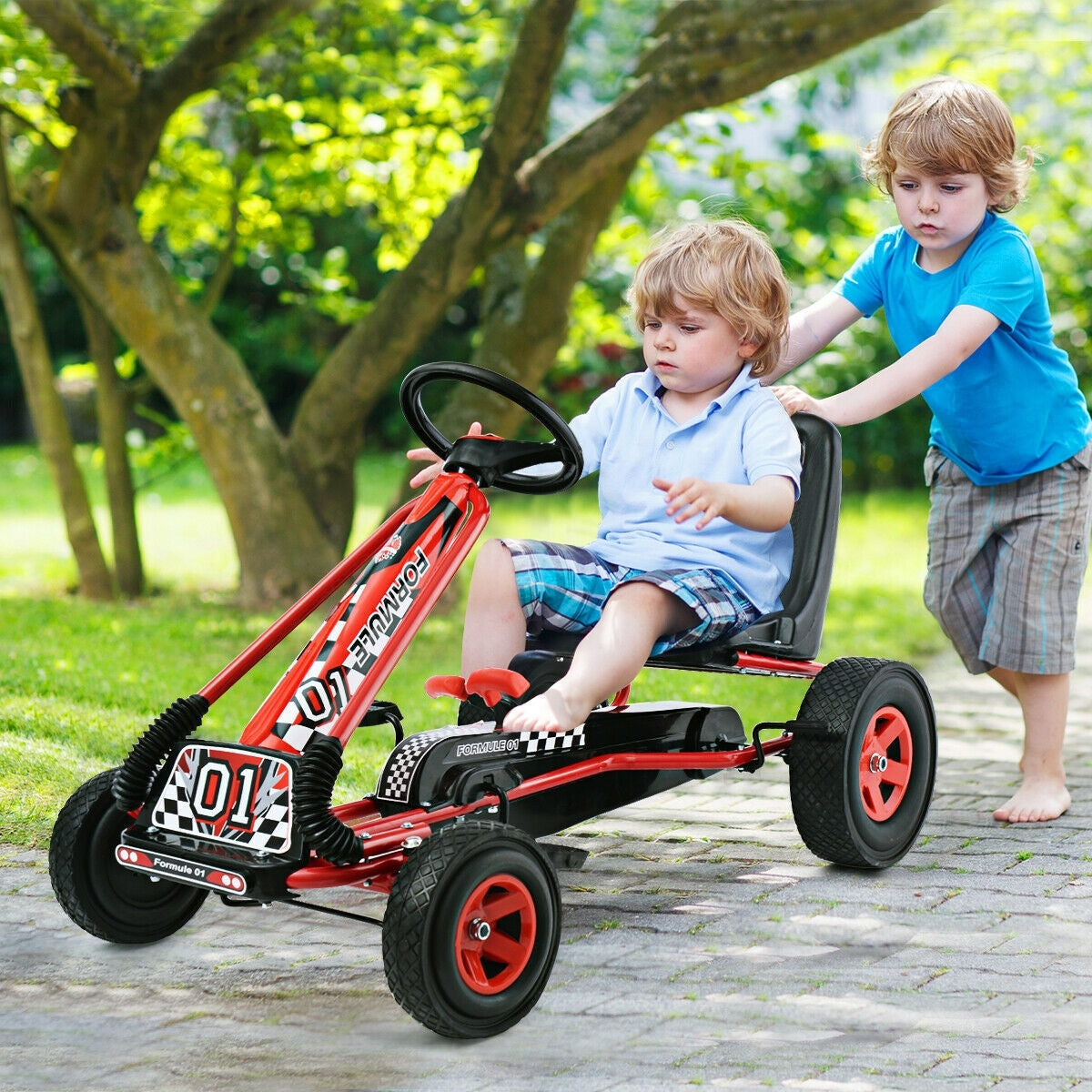 4 Wheels Kids Ride On Pedal Powered Bike Go Kart Racer Car Outdoor Play Toy-Red - Color: Red