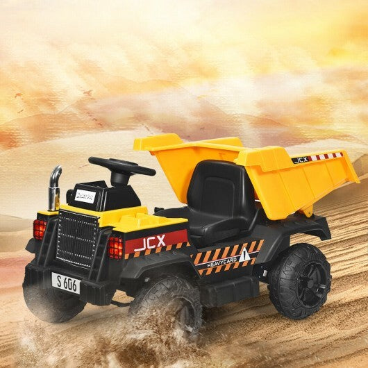 12V Battery Kids Ride On Dump Truck  withEl Electric Bucket and ectric Dump Bed - Color: Yellow