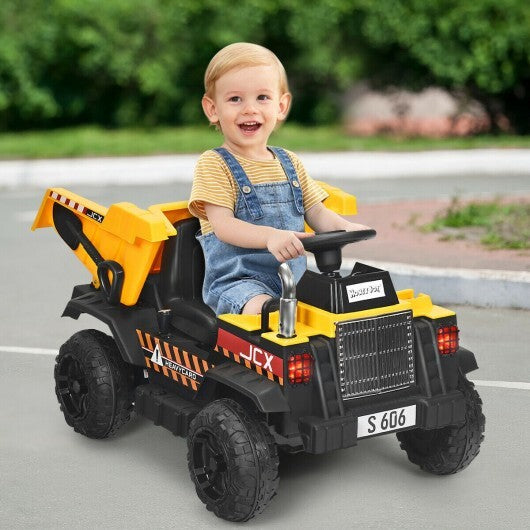 12V Battery Kids Ride On Dump Truck  with Electric Bucket - Color: Yellow