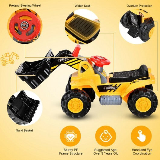 Kids Toddler Ride on Truck Excavator Digger - Color: Yellow